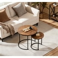 thumbnail image 2 of Nesting Coffee Table, Round Coffee Table for Living Room, Nesting Table with Wooden Tabletop and Sturdy Metal Frame, Stacking Living Room Table Nesting End Table Set of 2, Rustic Brown, 2 of 6