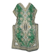 <mark>Mogul</mark> Ladies Maxi <mark>Kaftan</mark> Green Dashiki Print Kimono Sleeve Night Dress