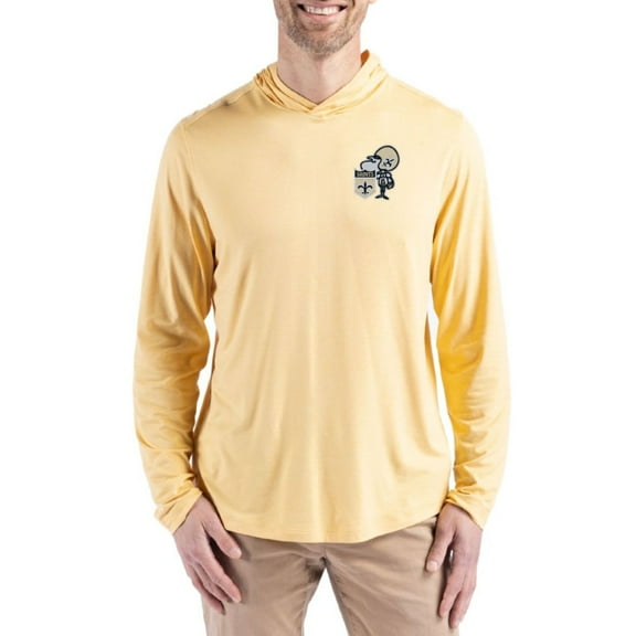 Men's Cutter & Buck Gold New Orleans Saints Throwback Logo Coastline Epic Comfort Eco Recycled Long Sleeve Hoodie
