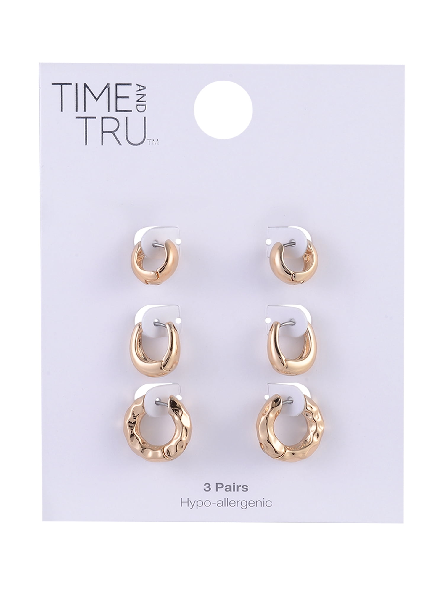 Time and Tru Goldtone 3-On Textured Hoops Earring Set