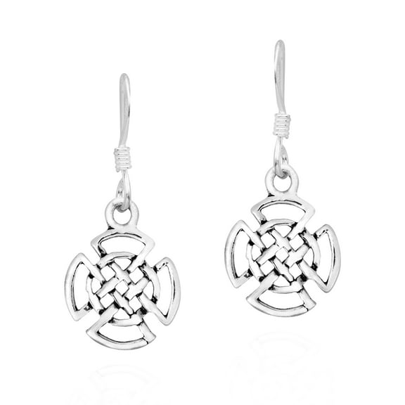 AeraVida Beautiful Quaternary Celtic Knot Sterling Silver Dangle Earrings