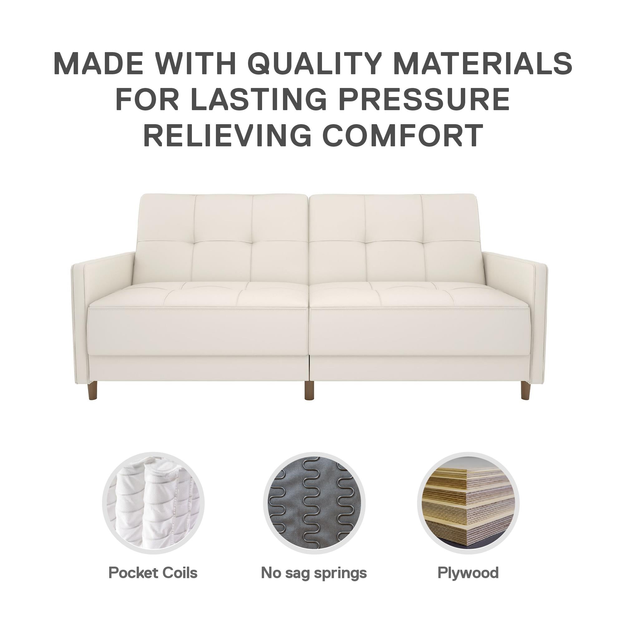 DHP Andora Coil Futon, White Faux Leather