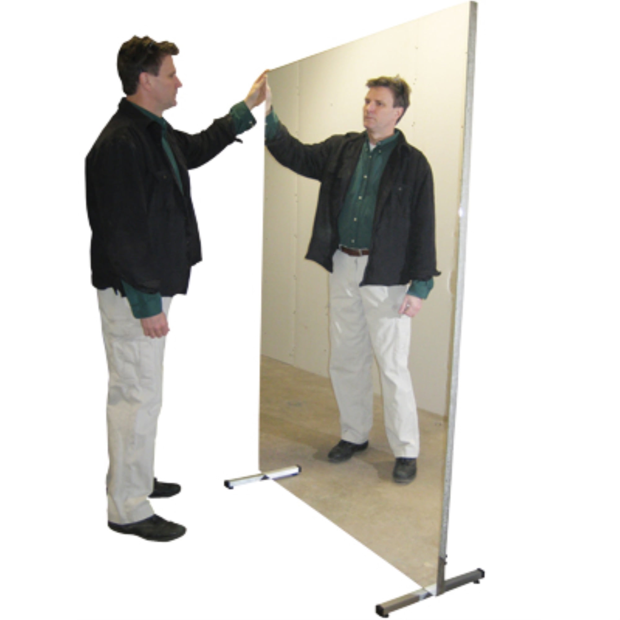 36" x 96" vertical ultrasafe glassless mirror with stand