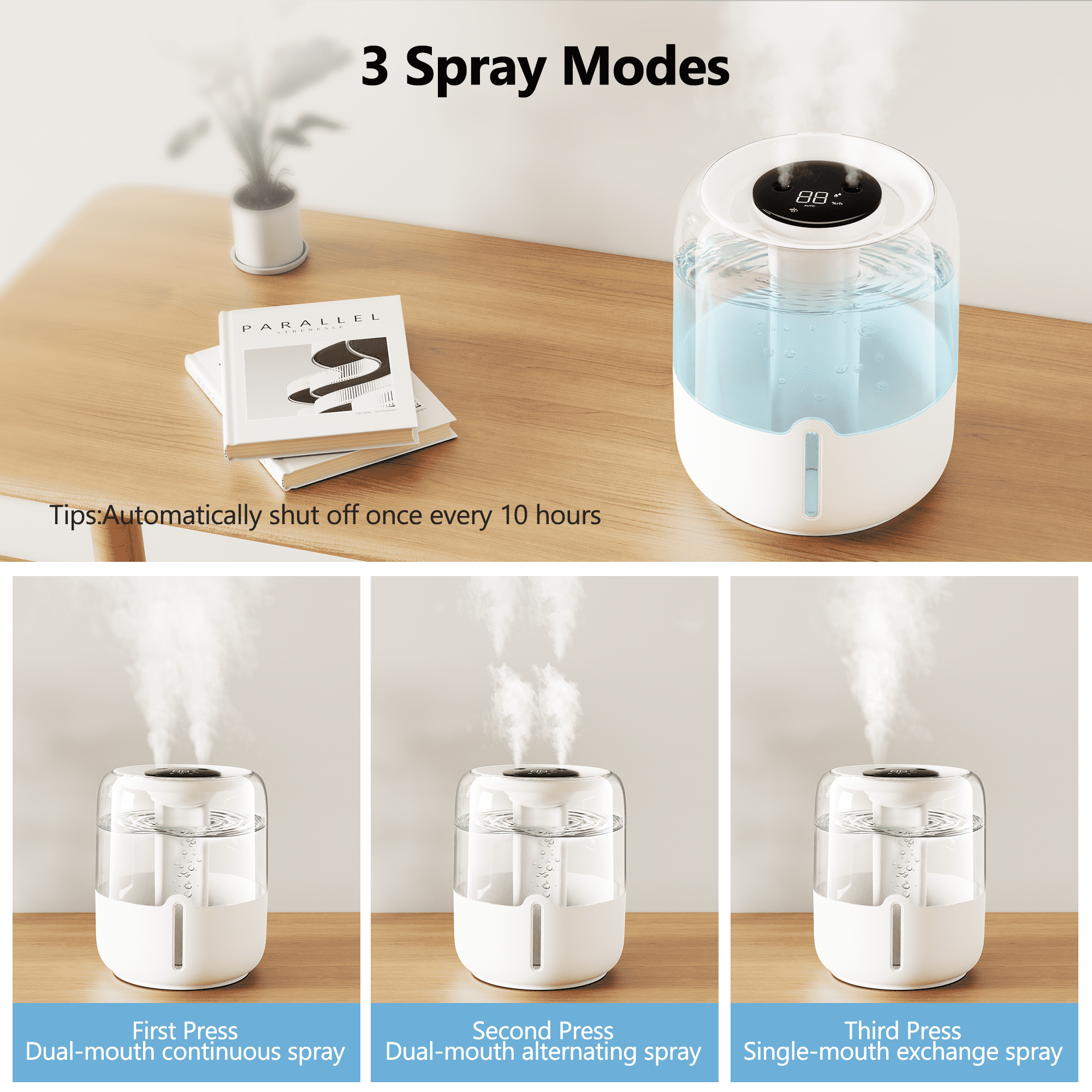 BCOOSS 4L Cool Mist Humidifier for Room Home Top Fill Ultrasonic Air Humidifier and Vaporizer with Humidity Sensor