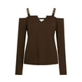 thumbnail image 4 of tarylea Going out Tops for Women Mental Buckle Strap off Shoulder Tops Deep V Neck Long Sleeve Blouse Fitted Cute Tops, 4 of 5