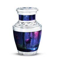 JAGASY Deer Hunting Urn for Ashes for Women - Purple Small Urn for Ashes Adult Male - Forest River Trees Decorative Cremation Urns - Blue Funeral Urns for Mom & Dad - (3 Inch)