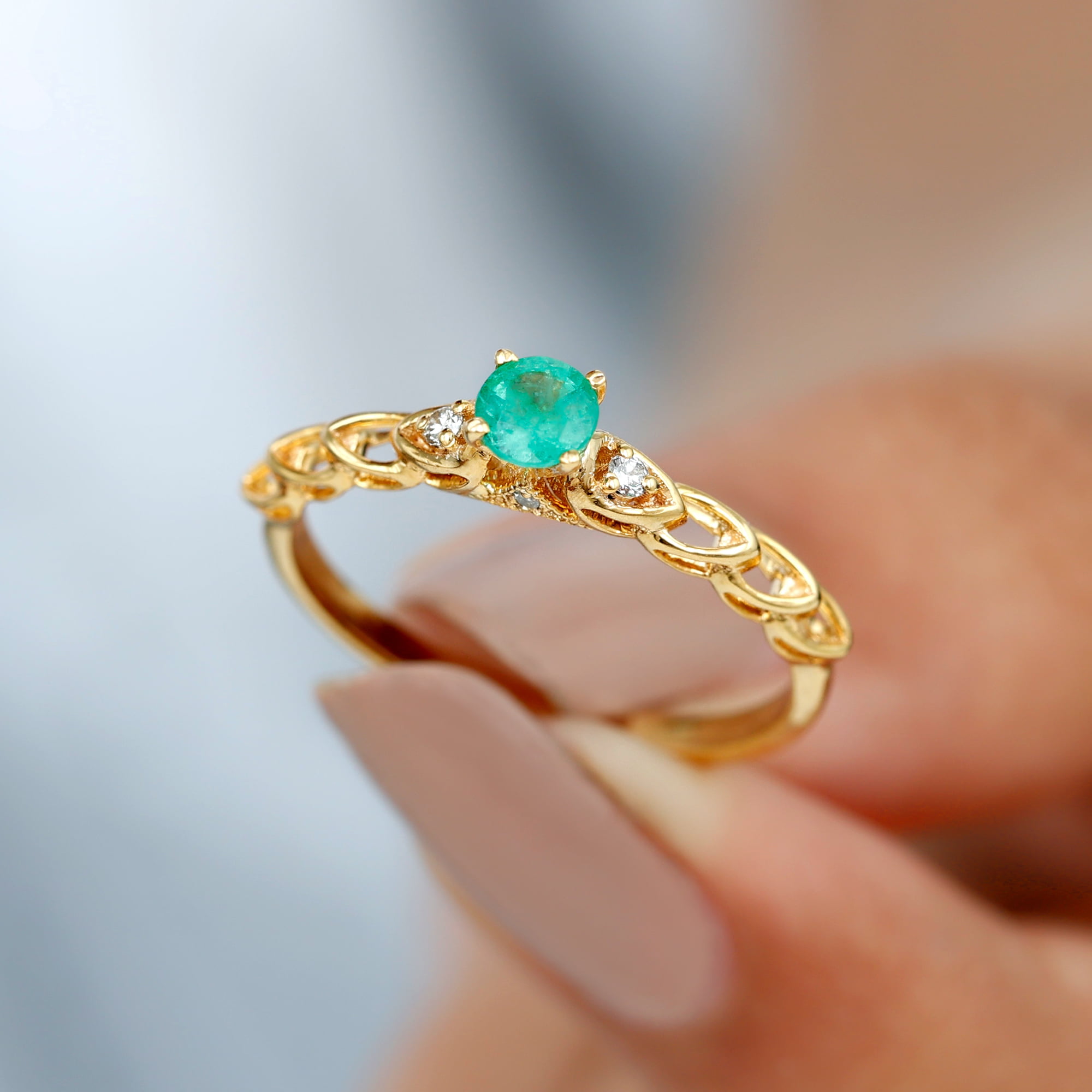 0.50 Ct Emerald Diamond Women Engagement Promise Ring 14k Yellow Gold Finish 