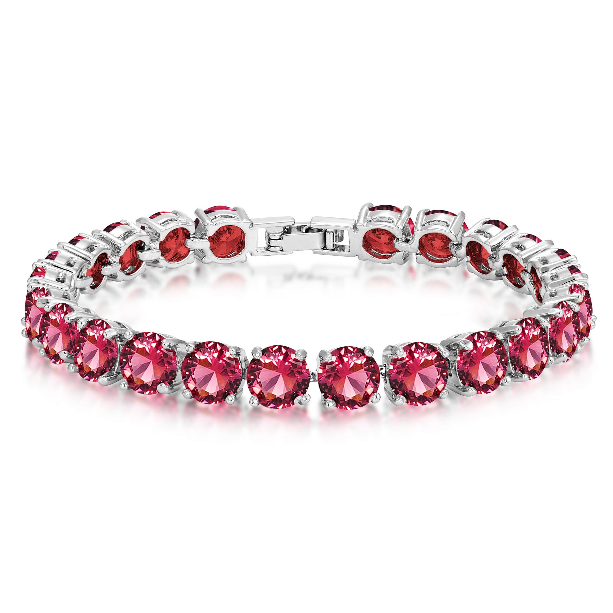Kezef 7mm Round Cut Simulated Red Ruby Tennis Bracelet in Sterling ...