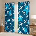 thumbnail image 2 of Boys Airplane 52"x84" Set of 2 Panels Window Curtains & Drapes for Kids Cartoon Aircraft Print Blackout Curtains Cartoon Jet Planes Curtains Vintage Grunge Stars Pattern Darkening Curtains Navy Blue, 2 of 6
