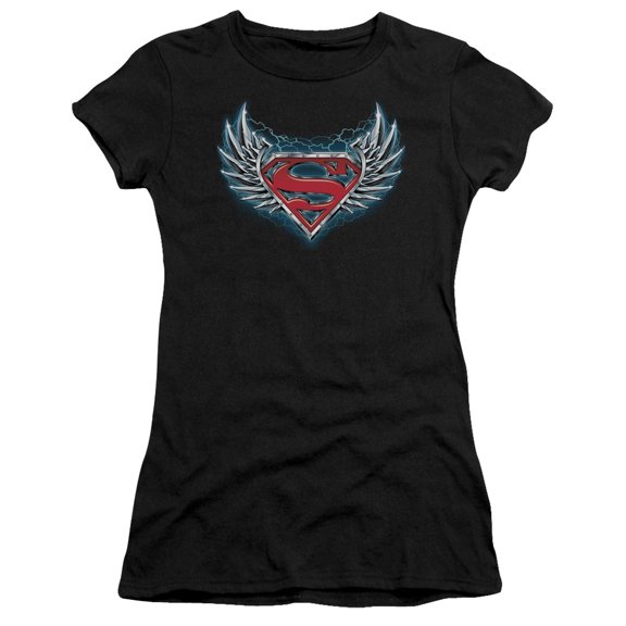 Superman Steel Wings Logo Junior Women's T-Shirt Sheer Black