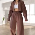 thumbnail image 3 of Traje Verano 2 Piezas Conjunto de pantalón largo de 2 piezas para mujer, camiseta informal de ajuste holgado, traje diario de color sólido Ygjytge Marrón S Granate para Mujer, 3 of 6