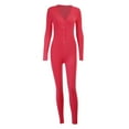 thumbnail image 2 of Gureui Women Buttons Deep V Neck Pajamas Jumpsuit, Solid Color Long Sleeve Slim Fit One Piece Romper Bodysuits Daily wear,,S, M, L, XL, 2 of 7