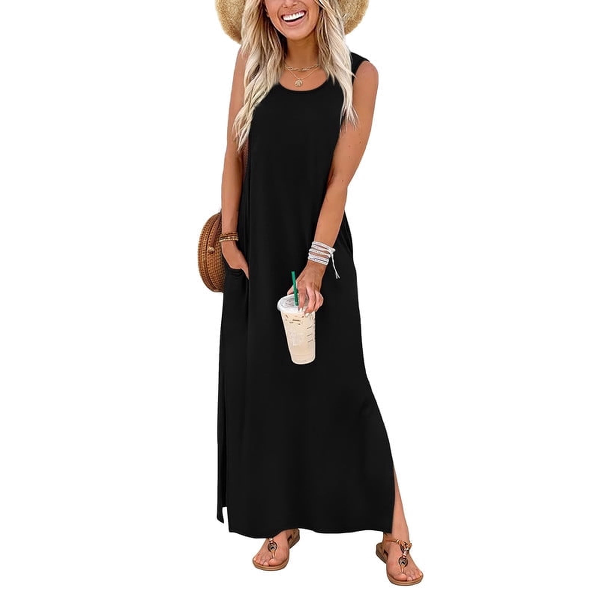 Wiholl Maxi Dress Summer Dresses 2026 Beach Vacation Clothes Sleeveless Sundresses with Pockets