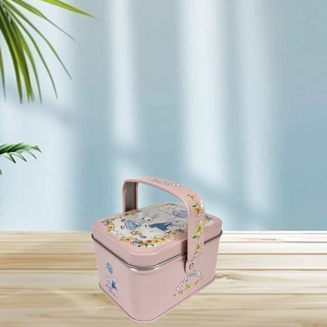 Handheld Tin Box,Cute Strawberry Candy Tin Container Empty Metal Tins Box with Handle Rectangle Storage Can Treat for Christmas Wedding,C
