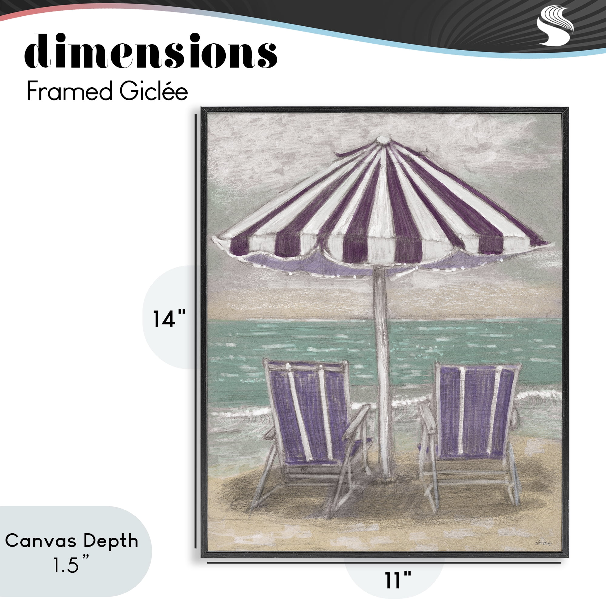Stupell Industries Umbrella & Chairs on Beach Black Framed Giclee Art, design by Patti Bishop
