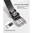thumbnail image 3 of Punplita Men's Black Genuine Leather Belt with Retro Silver Buckle, 3 of 6