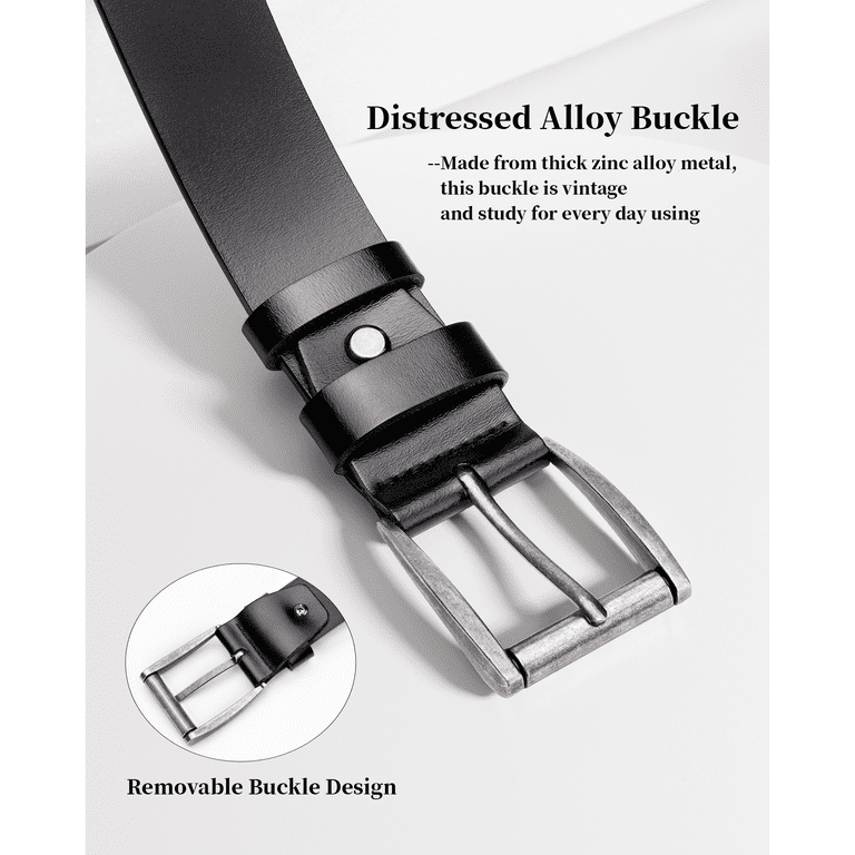 BKE genuine black w/silver distress belt Black Leather Dress Belt | Silver Belt Buckle – Obscure Belts main image 3