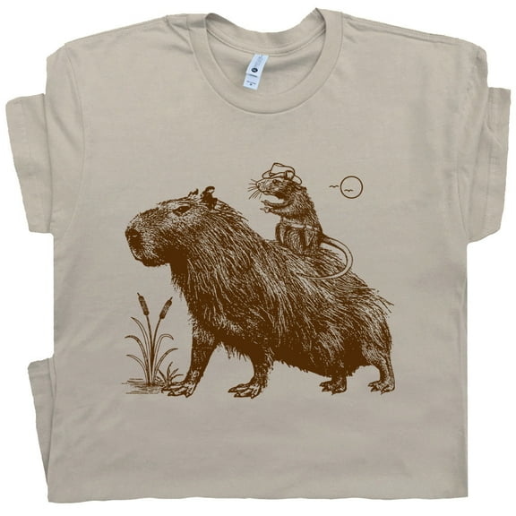 Capybara T Shirt Funny Rodent Shirts Cute Rat Cowboy Mouse Capybara Graphic Tee for Women Men Guys Retro Vintage Western Theme