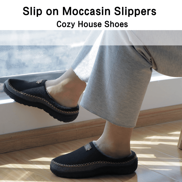 Men\'s Black Cozy Memory Foam Slippers Indoor Outdoor Slip On House Shoes Mens Cozy Memory Foam House Slippers Slip On Warm House  main image 3