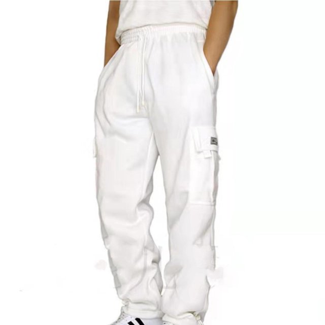 White3XLPantalones de chándal cargo para hombre con bolsillos Pantalones sueltos casuales para primavera verano