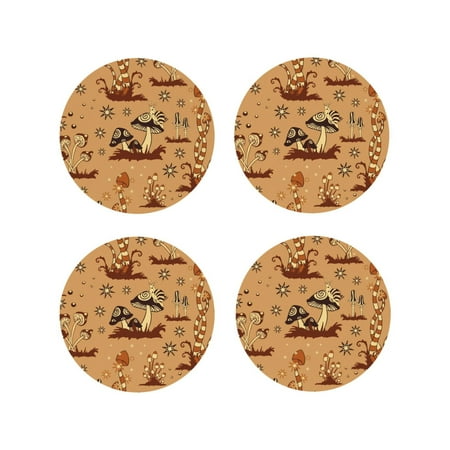 

Matuu Brown Mushrooms for Cup Coasters Set of 4 Leather Coasters Desk Coasters for Office Measures 4” x 4”-Round Shape