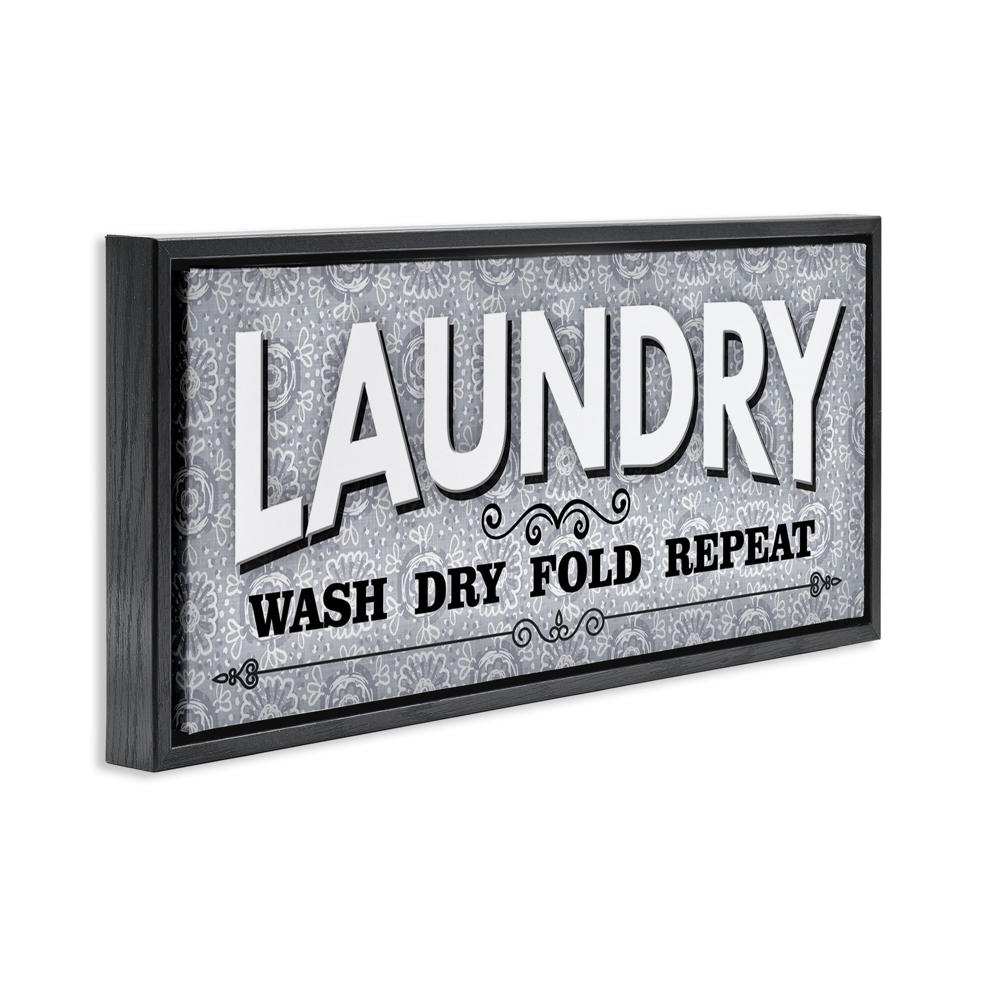 Stupell Industries Antique Laundry Rules Bath & Laundry Painting Black Floater Framed Canvas Art Print Wall Art, 25 x 11