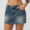 thumbnail image 2 of HVOBTTY Summer Women's A line Mini Skirt Classic Denim Low Waist Basic Slim for Casual Daily Wear, 2 of 4