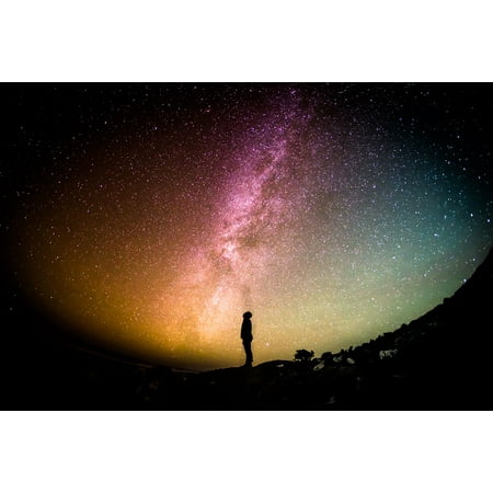LAMINATED POSTER Universe Milky Way Stars Sky Person Looking Night Poster Print 11 x