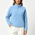 thumbnail image 3 of Womens Fuzzy Fleece Quarter Zip Pullover Sherpa Mockneck Sweatshirts Mock Neck Pullover Sweatshirts, Fluffy Sweatshirts with Zipper Pockets, Warm Fall Winter Jacket, Travel Sky Blue XL, 3 of 8