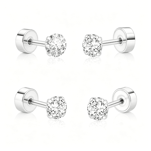 DESIGNICE Threadless Flat Back Earrings,Hypoallergenic 14K Real Gold Plated Cz Stud Earrings | Cartilage Earring | Tragus Helix Piercing Jewelry | Push in Flatback Earrings for Women Men