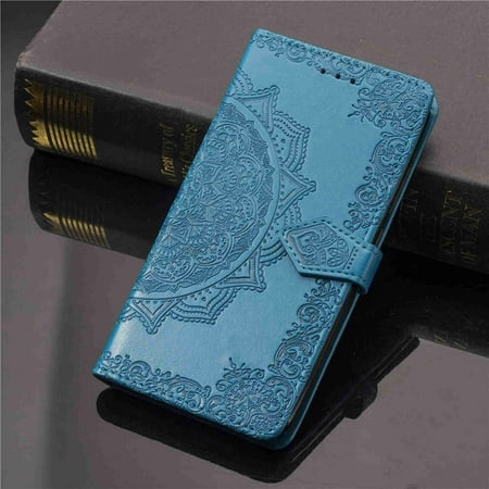 Dteck For iPhone 6 6s [Flower Embossed] PU Leather Wallet Flip Folio Protective Case Cover with Card Holder and Stand, Blue
