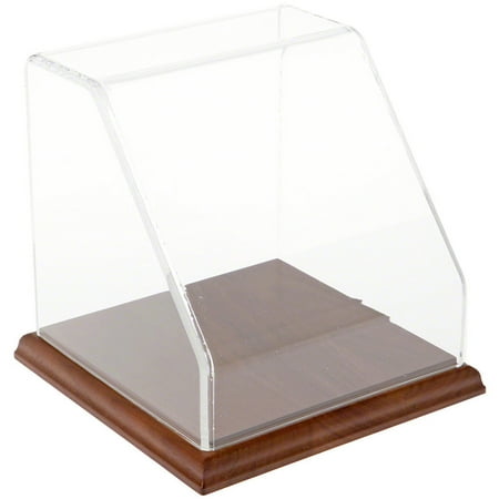 Plymor Clear Acrylic Slanted Front Display Case with Hardwood Base, 6" x 6" x 6"