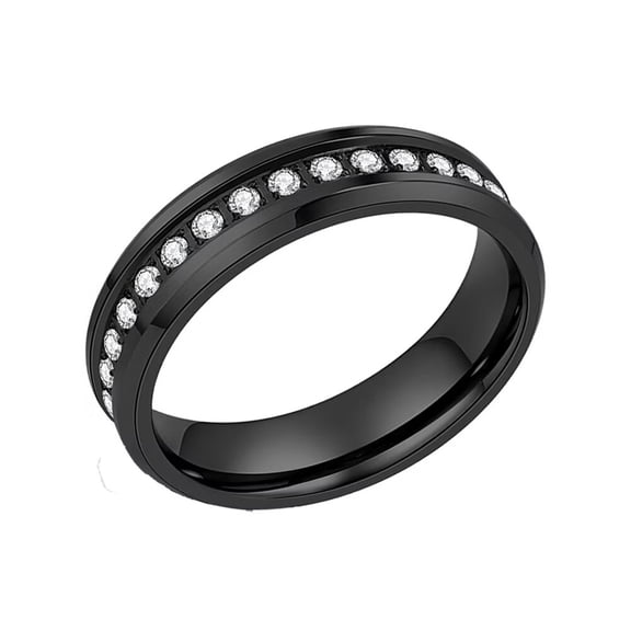 PAURO Men Stainless Steel Ring 6mm Polished Finish Cut Cubic Zirconia Stones Eternity Bands Engagement Ring Black Size 10