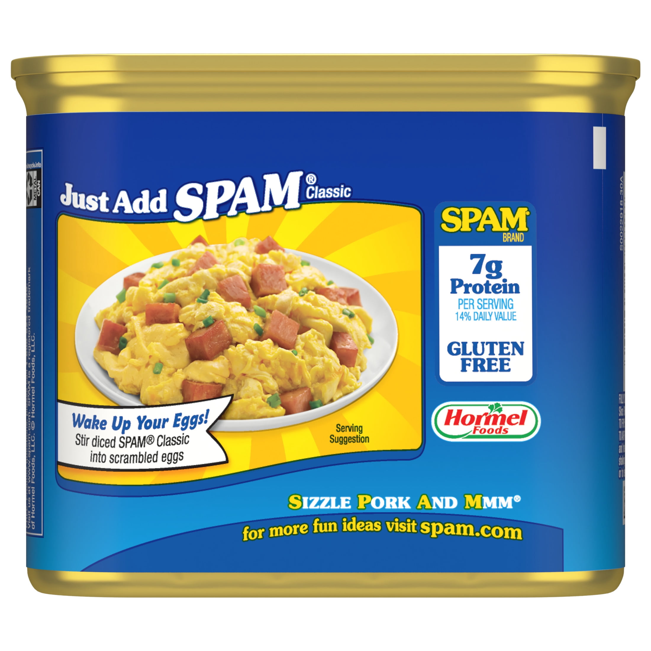 SPAM Classic Canned Meats, 7 G of Protein (14% DV) Per Serving, Shelf-Stable, 12 oz Aluminum Can