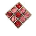 thumbnail image 2 of Kokovifyves 9Pcs 3.15" Red White Glitter Christmas Ball Ornaments Set with Hanging Loops,3 Styles Star Wave Lace Hanging Baubles for Xmas Tree Holiday Decor, 2 of 8