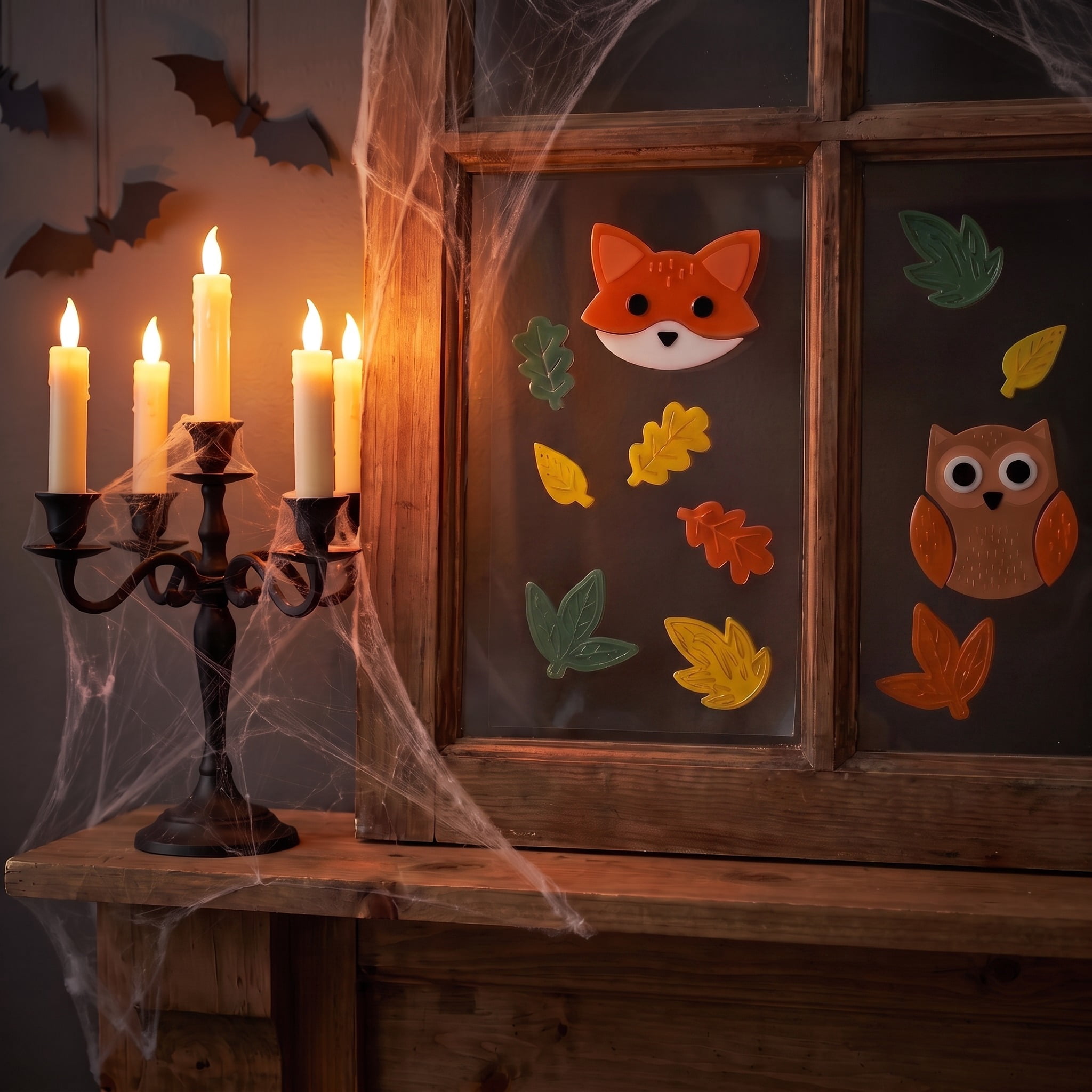 Fox and Owl Gel Clings, Multicolor, 5.5" x 12.1", Fall by Way To Celebrate