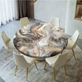 thumbnail image 2 of Round Marble Table Cloth, Elastic Waterproof Sand Brown Retro Marbling Texture Fitted Tablecloth for 52" Tables, Polyester Backed Wipe Clean Table Covers for Dining, Camping, Outdoor, 2 of 6