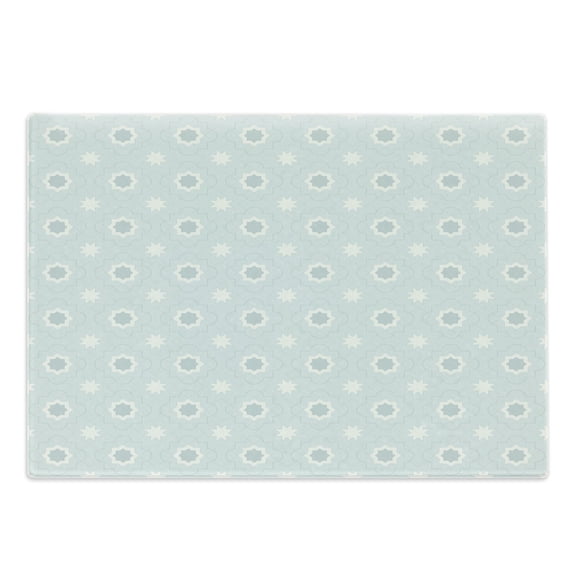 Quatrefoil Cutting Board, Morocco Classical White Star Shapes on Pale Blue Backdrop, Decorative Tempered Glass Cutting and Serving Board, Large Size, Pale Blue White, by Ambesonne