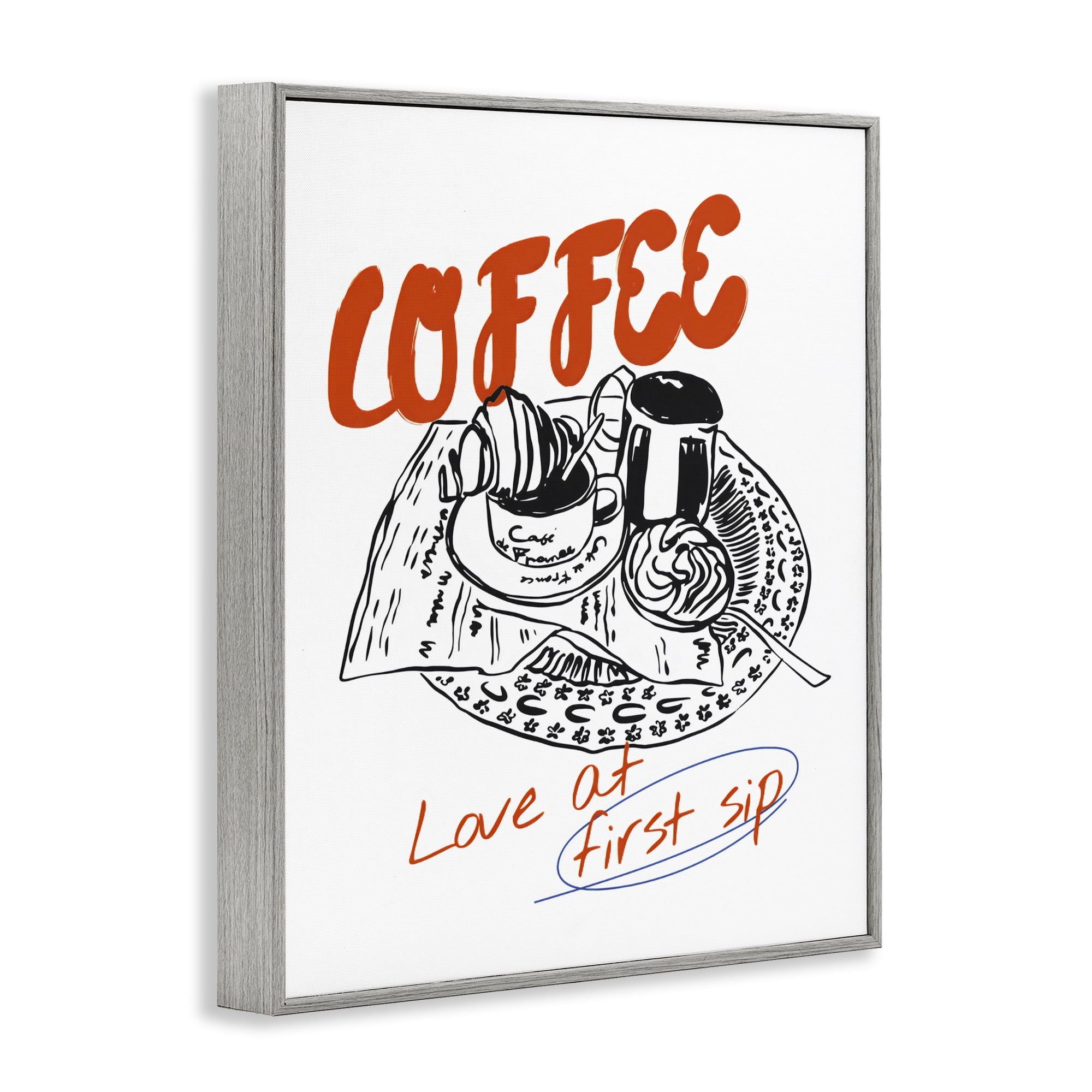 Stupell Industries Coffee Love At First Sip Gray Framed Giclee Art, design by The Prints Vibe