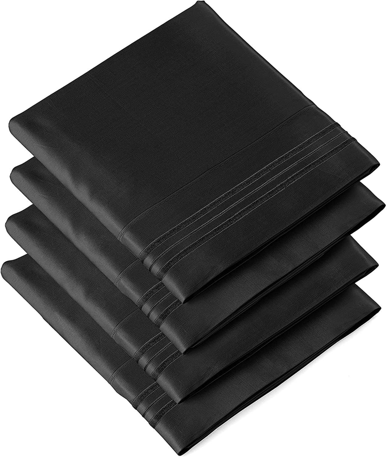 CGK Linens Extra Soft Pillowcases Set of 4 - Queen / Standard Size Hotel Luxury Breathable & Cozy 4-Piece Pillow Covers, Black
