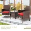 thumbnail image 3 of SUNCROWN 3-Piece Patio Bistro Outdoor Furniture Set, All-Weather Brown Wicker and Glass Side Table, Red Cushion, 3 of 7