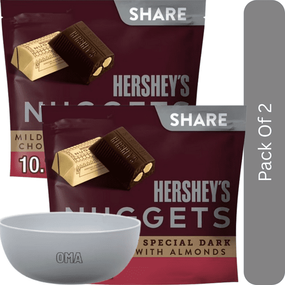 Hershey’s Nuggets SPECIAL DARK Chocolate with Almonds – Share Pack 10.1 oz-2pk, With White Bowl By OMA