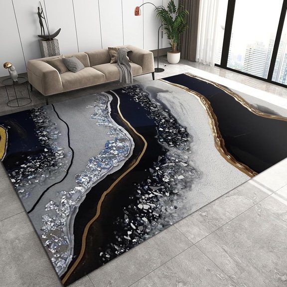 Nordic Abstract Style Rug, Black and White Floor Carpet, Soft Comfy Washable Non-Slip Modern Indoor Outdoor Decorate Living Room Rug for Kitchen Bedroom Dining 2ft x 3ft