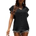 thumbnail image 2 of SAYOO Camisa suelta con botones en la parte delantera para mujer, blusas de trabajo de lunares suizos con cuello en V y mangas con volantes de verano SAYOO  Vida cotidiana, 2 of 4