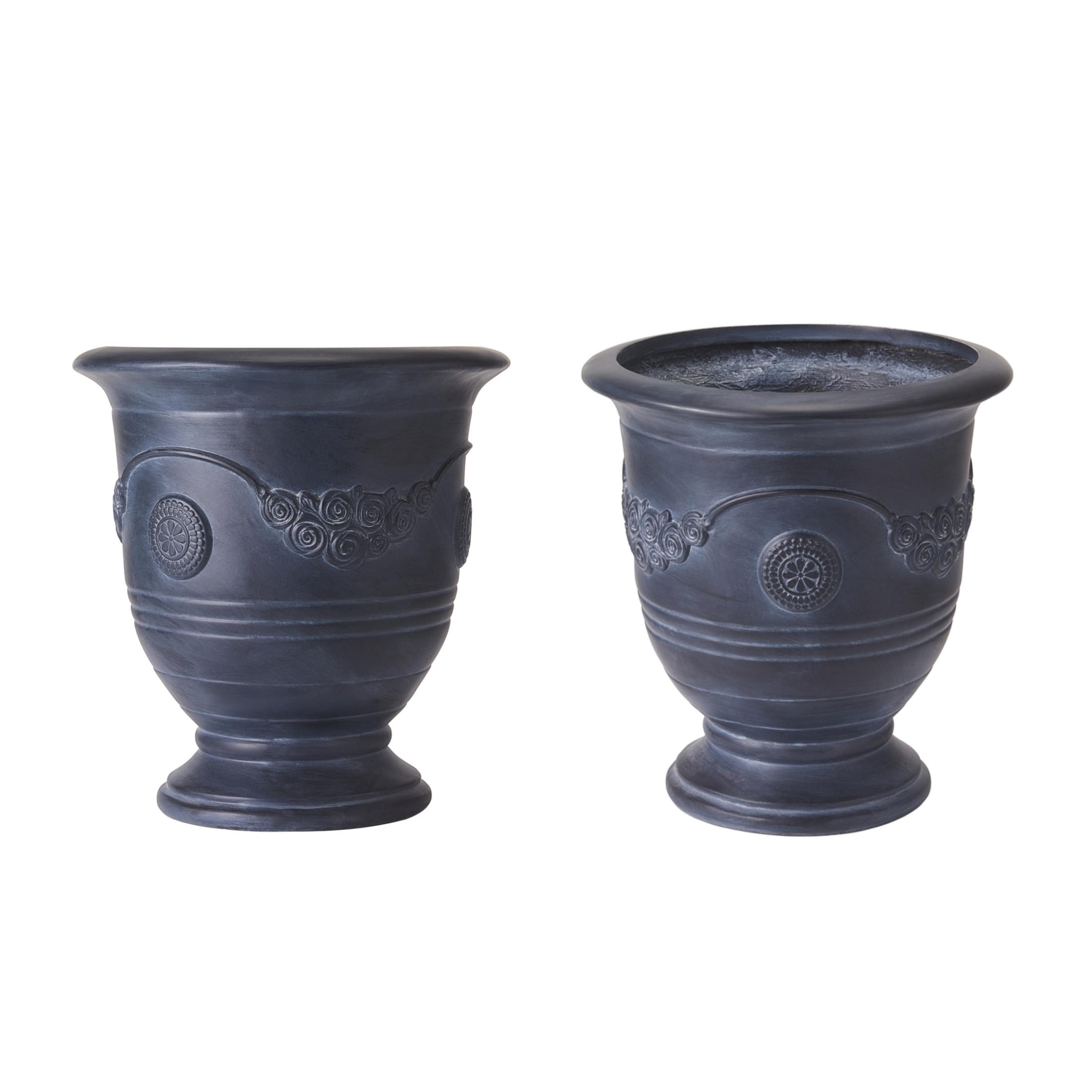 Christopher Knight Home 21.26"H Vintage MGO Outdoor Flower Urn Planter for Garden, Antique Black, Set of 2