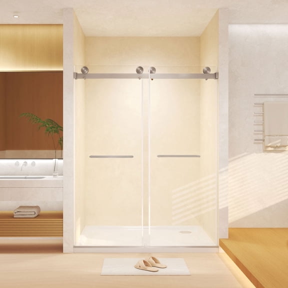 56-60" W x 74" H Frameless Double Sliding Shower Door, 5/16" Tempered Glass, Brushed Nickel