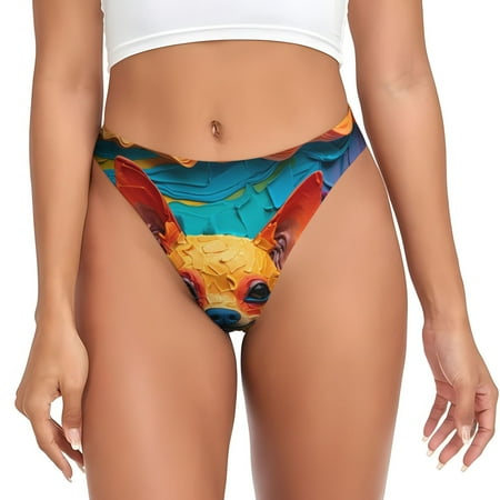 Qokaie Colorful Textured Chihuahua Printed Women s Cotton Thong Underwear  Sexy Breathable Panties G-string-X-Large