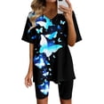 thumbnail image 2 of Summer Sets Women 2 Piece Outfits Print Short Sleeve Tops with Short Pants Running Yoga Sport Sets Blue Matching Sets L, 2 of 6