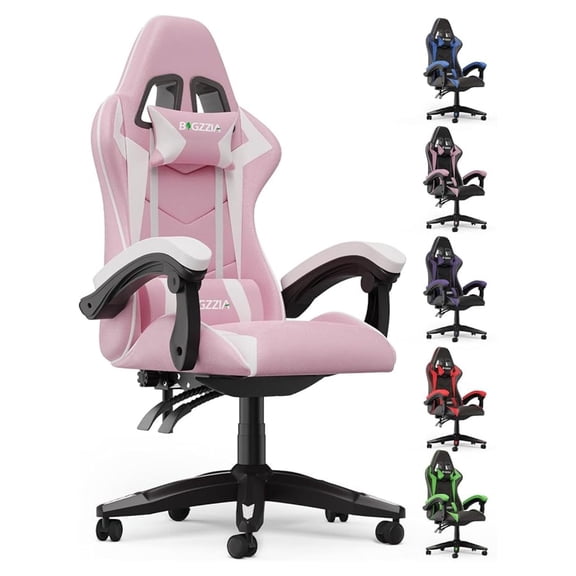 Gaming Chair for Adults, Ergonomic Computer Gaming Chair, Pink Racing Style with Headrest & Lumbar Support, Adjustable Height, Reclining, 360° Swivel
