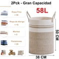 thumbnail image 2 of 2 Pack 58L Grande Cesta de Lavandería de Cuerda Tejida con Asas - Multiusos Cesto para Ropa Sucia, Canasta Ropa Organizadora, para Mantas, Juguetes, Para Sala de Estar, Dormitorio, Baño, 2 of 9